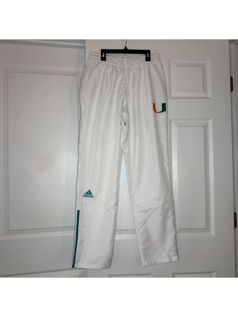 Adidas Miami Hurricanes White Windbreaker Jogger Pants Men’s Small ?